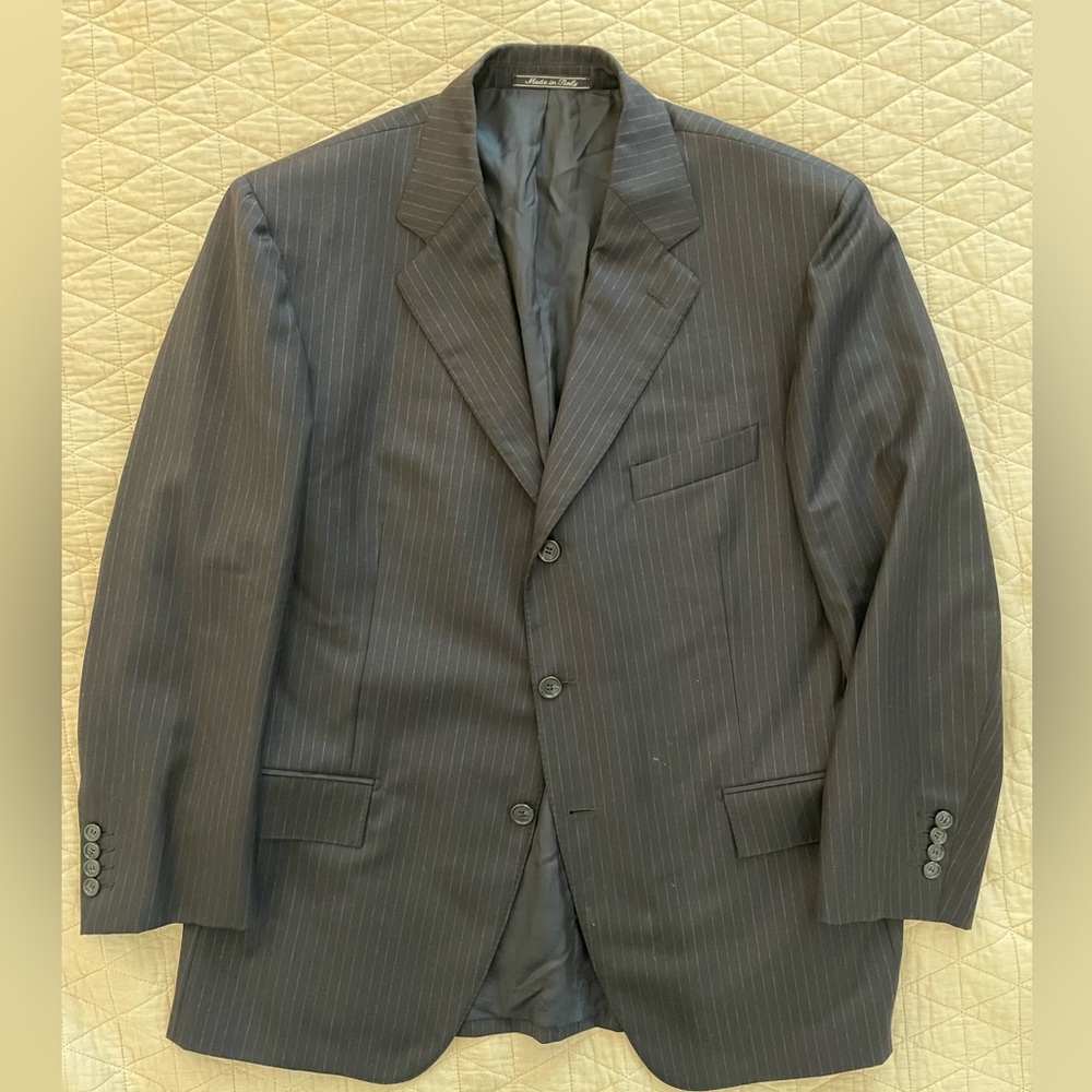 Faconnable‎ Made In Italy Vintage 3 Button Pin Stripe Wool Suit Jacket Size 44